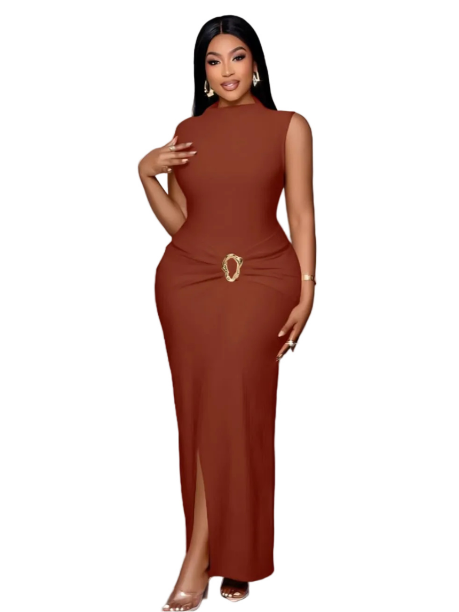 Gold Buckle Sleeveless Maxi Dress