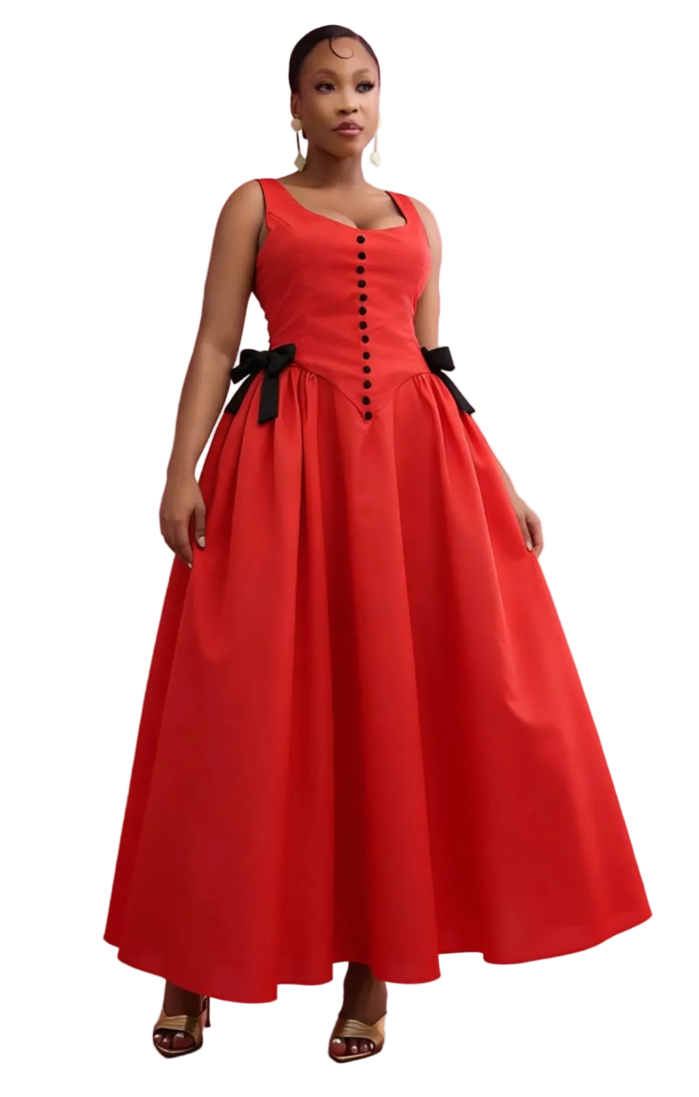 Bow Detail Button-Front Maxi Dress