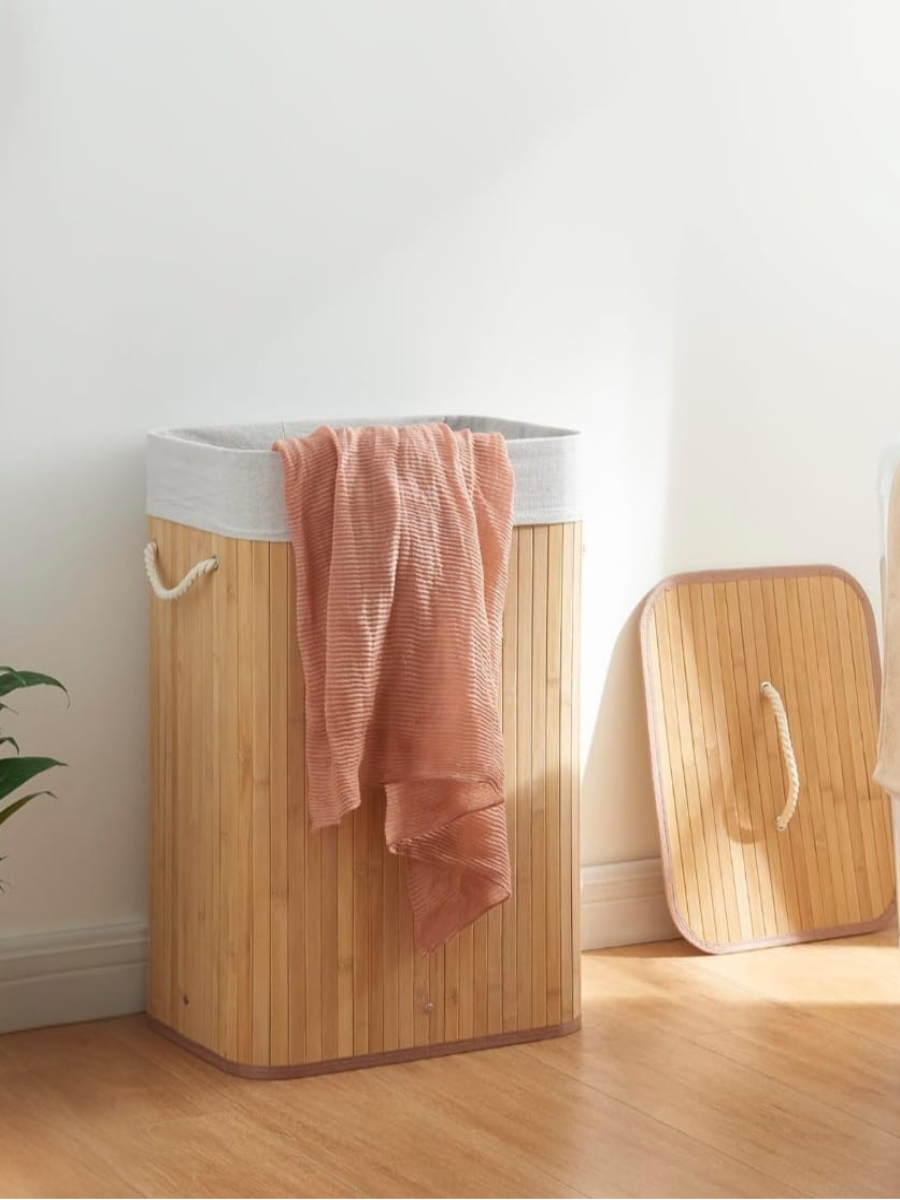 Bamboo Laundry Hamper with Lid & Rope Handles