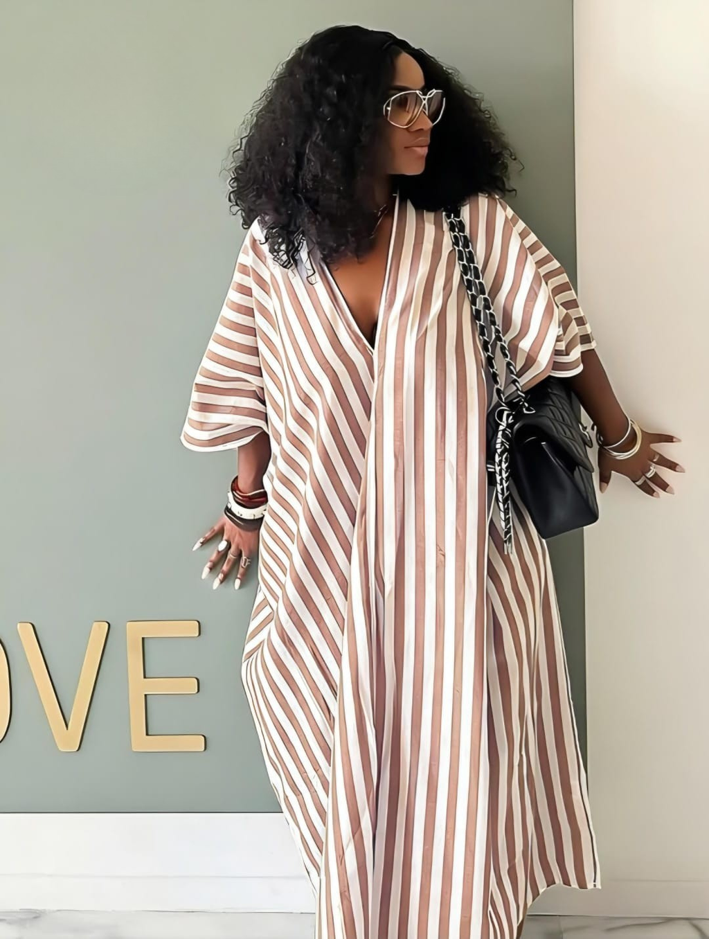 Striped Kaftan Maxi Dress