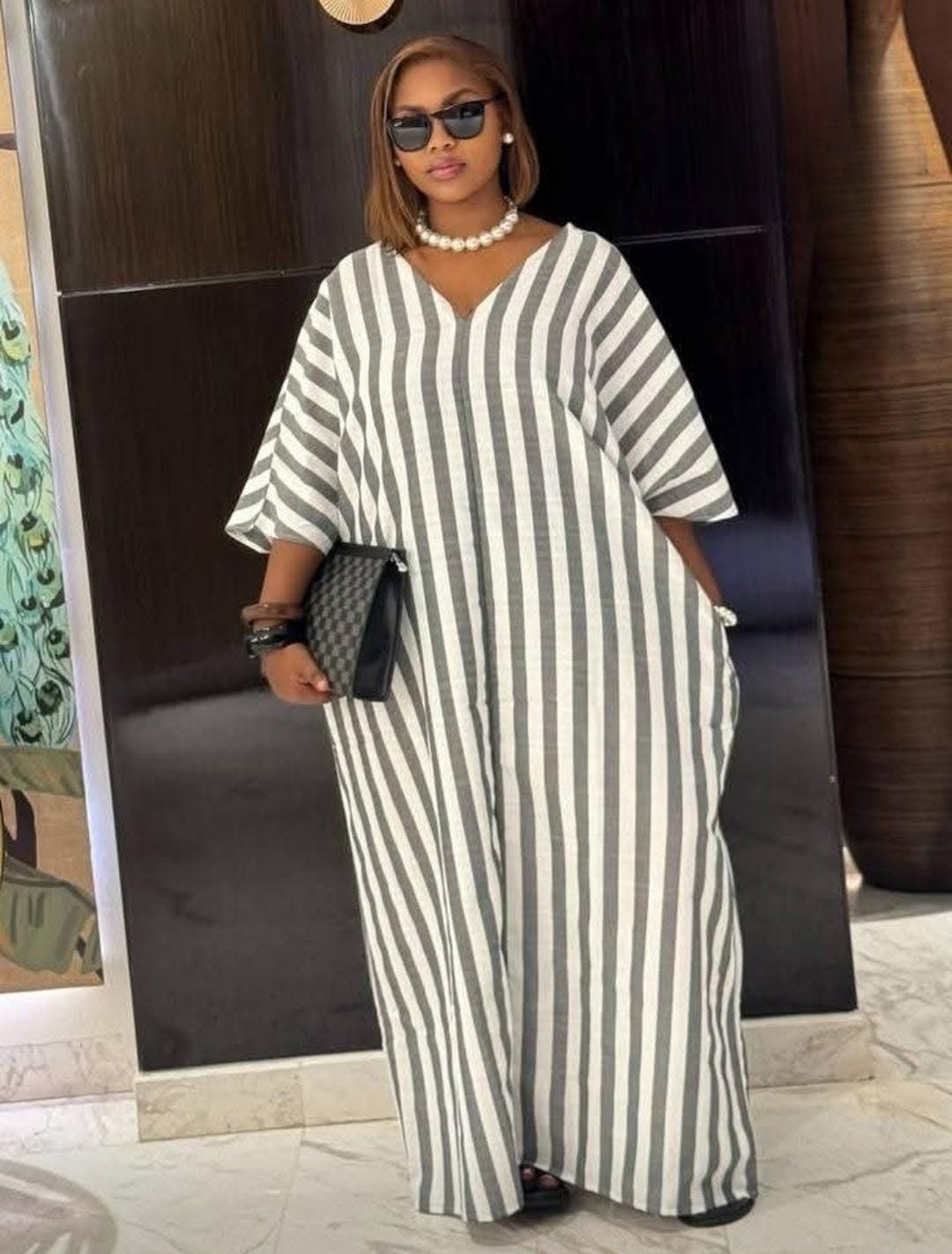 Striped Kaftan Maxi Dress