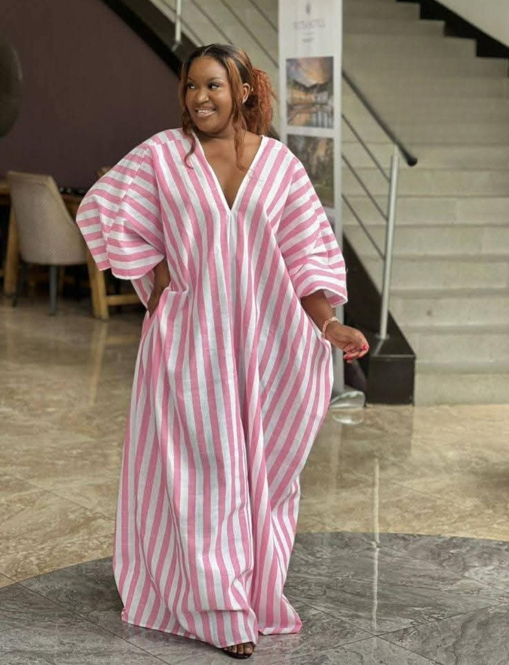Striped Kaftan Maxi Dress