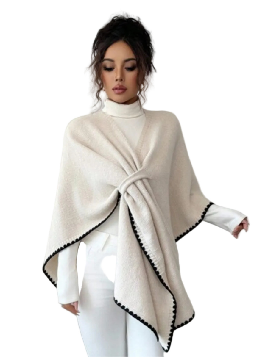 Contrast Trim Wrap Poncho