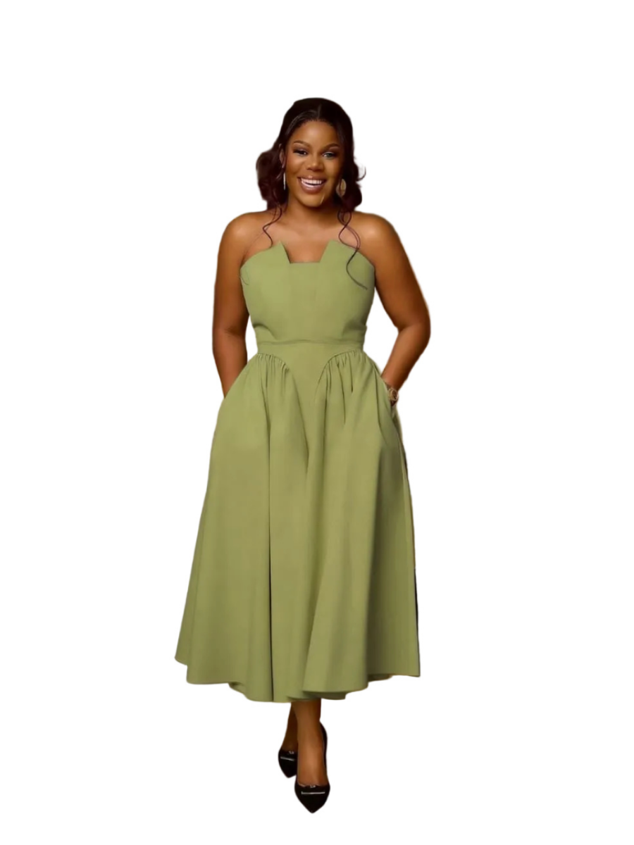 Scallop Neckline Midi Dress
