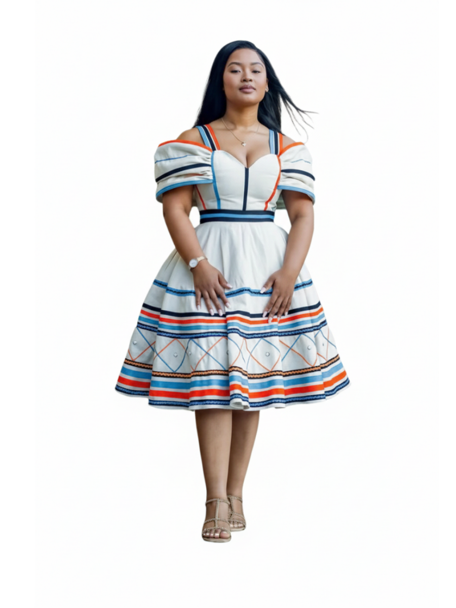 Ndebele Off-Shoulder Midi Dress
