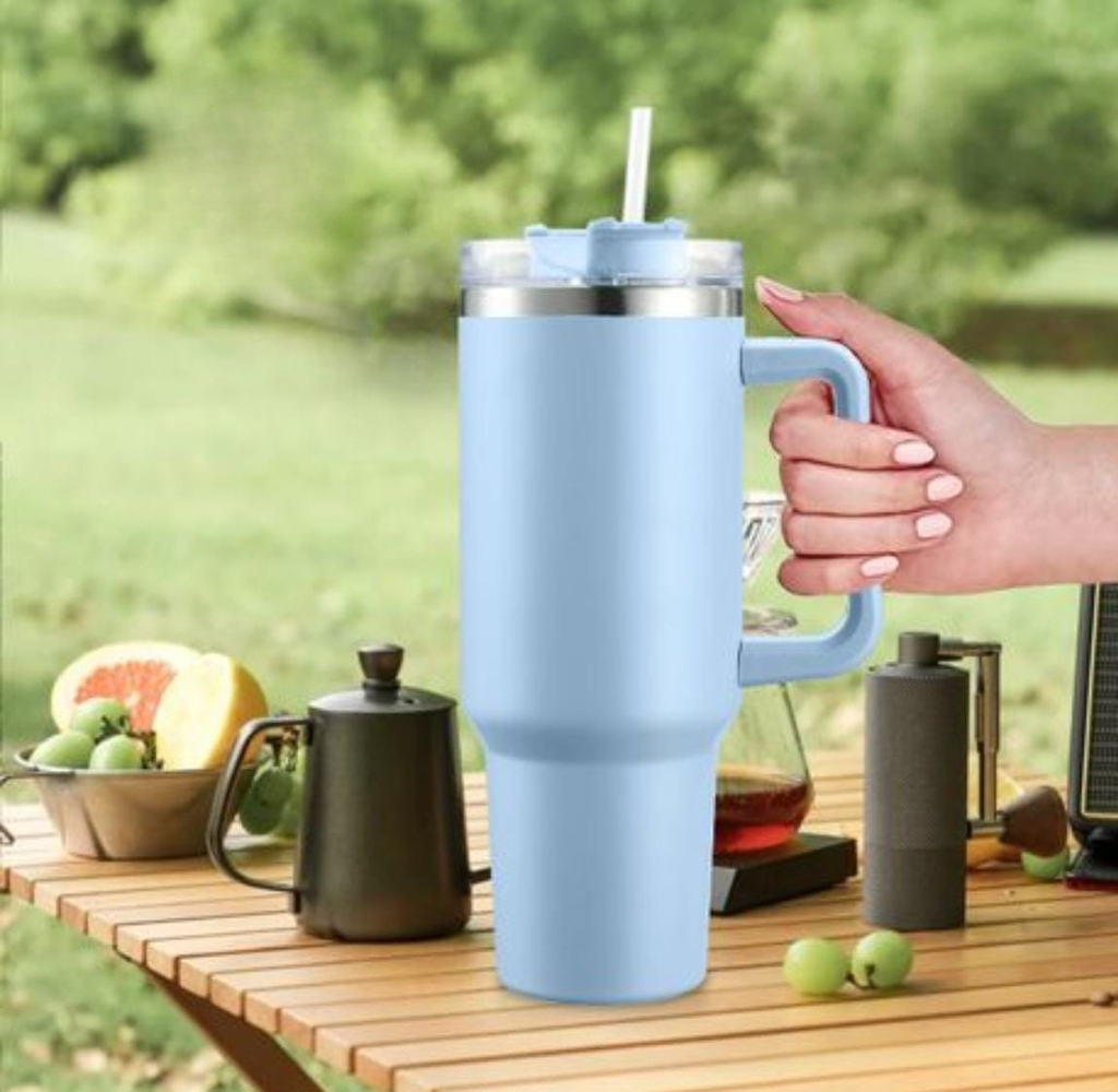 Vacuum Cup Stainless Steel Travel Mug with Handle & Straw 40oz