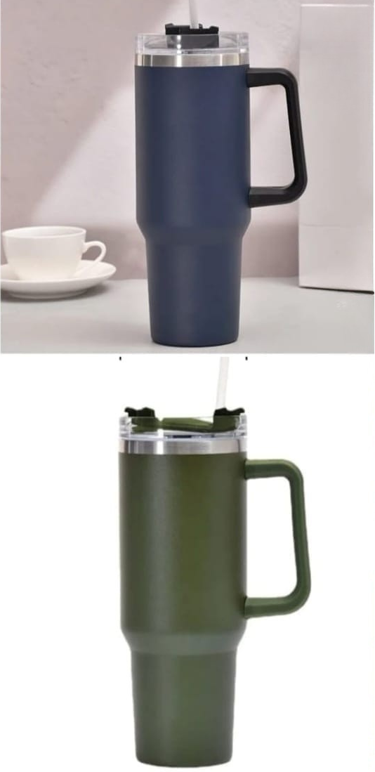 Vacuum Cup Stainless Steel Travel Mug with Handle & Straw 40oz