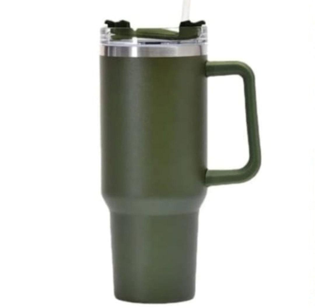 Vacuum Cup Stainless Steel Travel Mug with Handle & Straw 40oz
