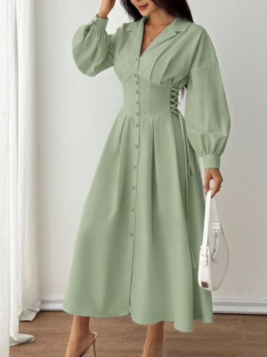 Corset Waist Midi Shirt Dress