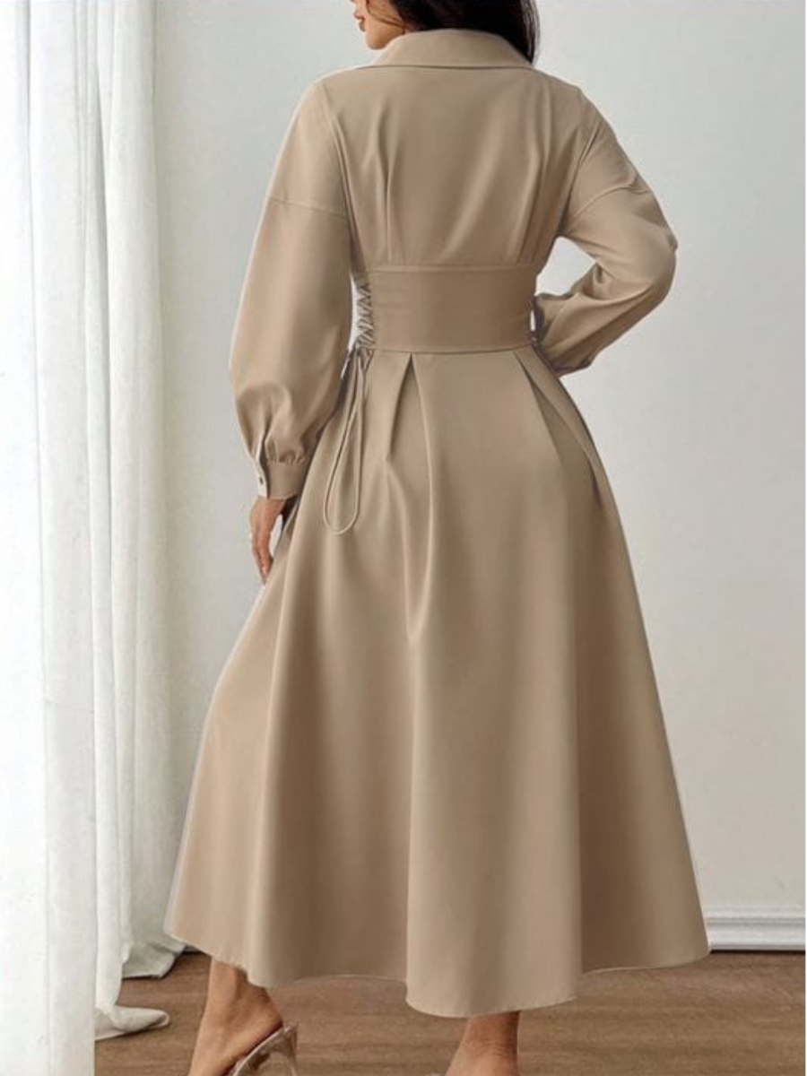 Corset Waist Midi Shirt Dress