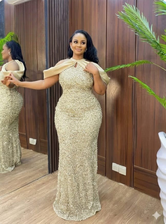 Sequin Cape Sleeve Gown