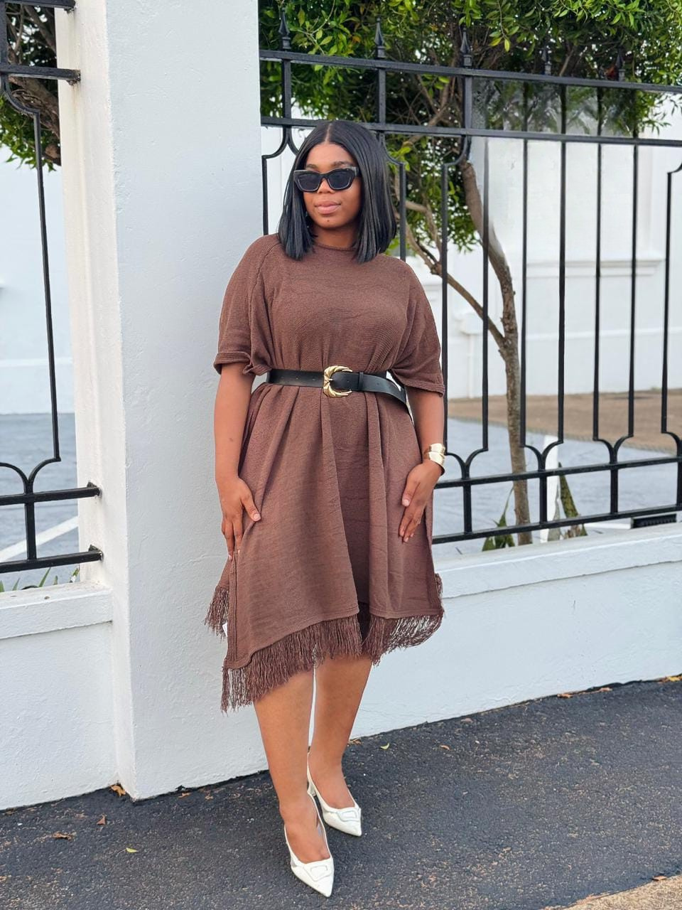 Fringe Hem Belted Dress