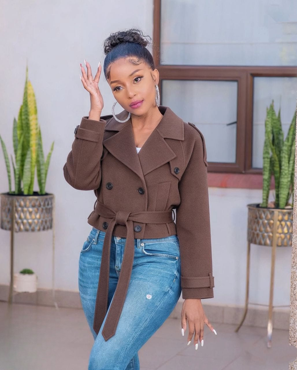 Cropped Belted Trench Coat