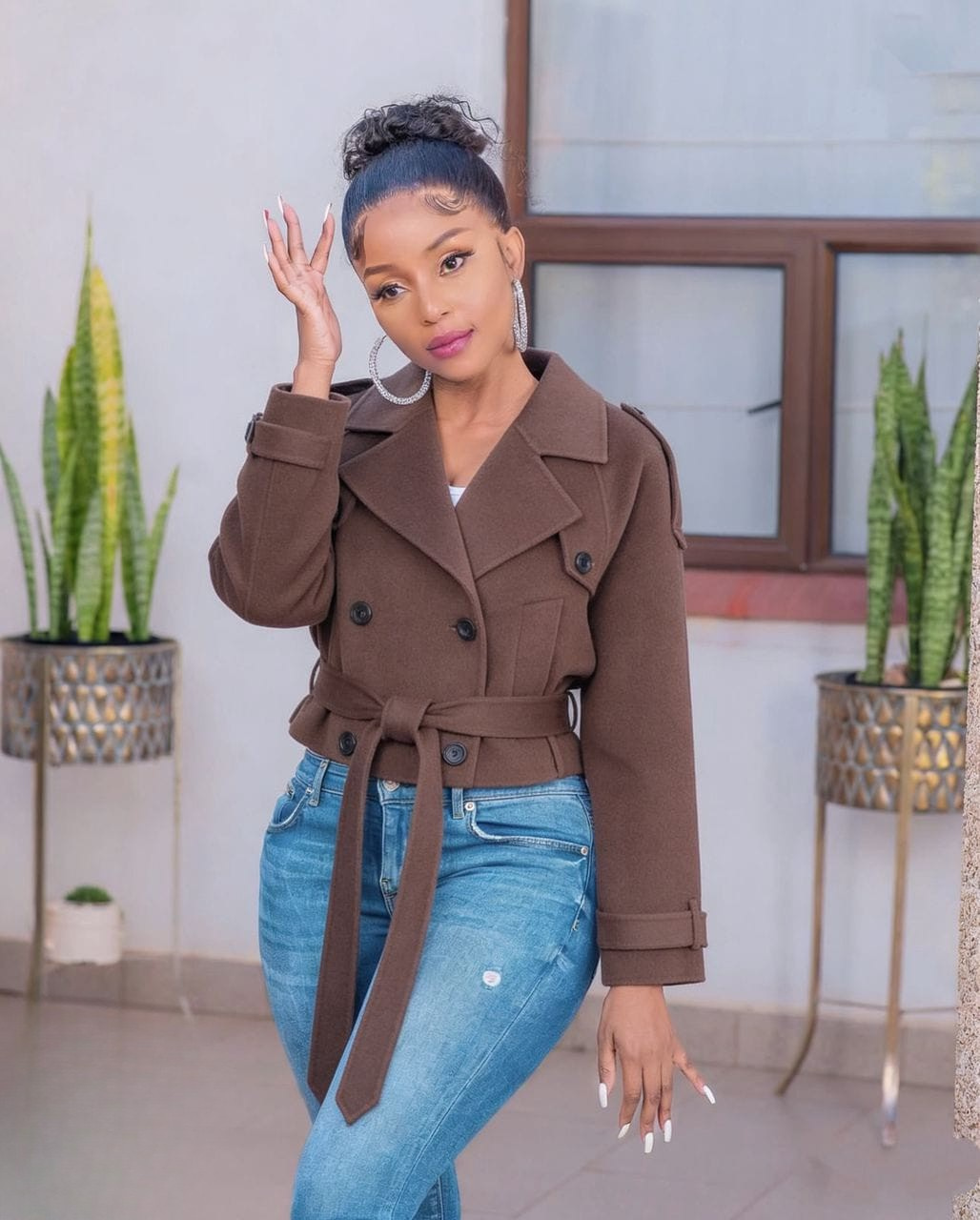 Cropped Belted Trench Coat
