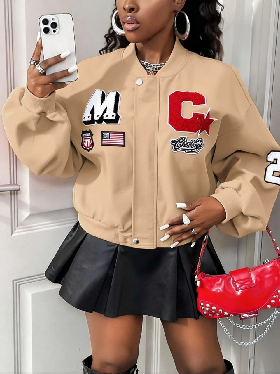 Patch Embroidered Varsity Bomber Jacket