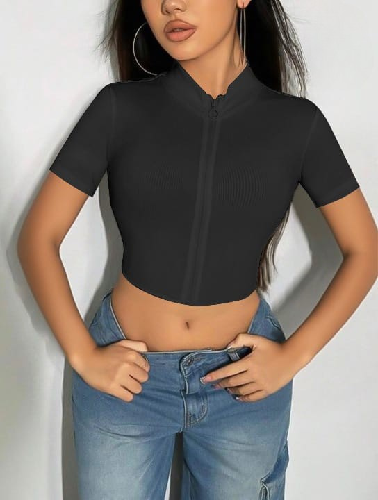 Ribbed Zip-Up Crop Top