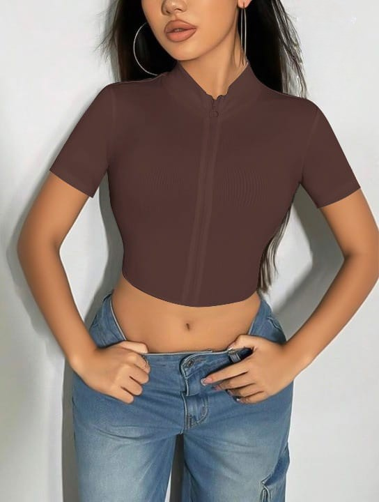 Ribbed Zip-Up Crop Top