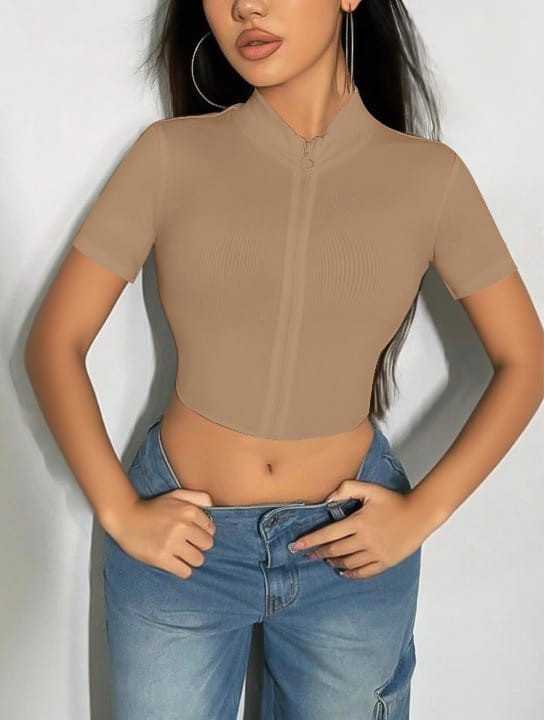 Ribbed Zip-Up Crop Top