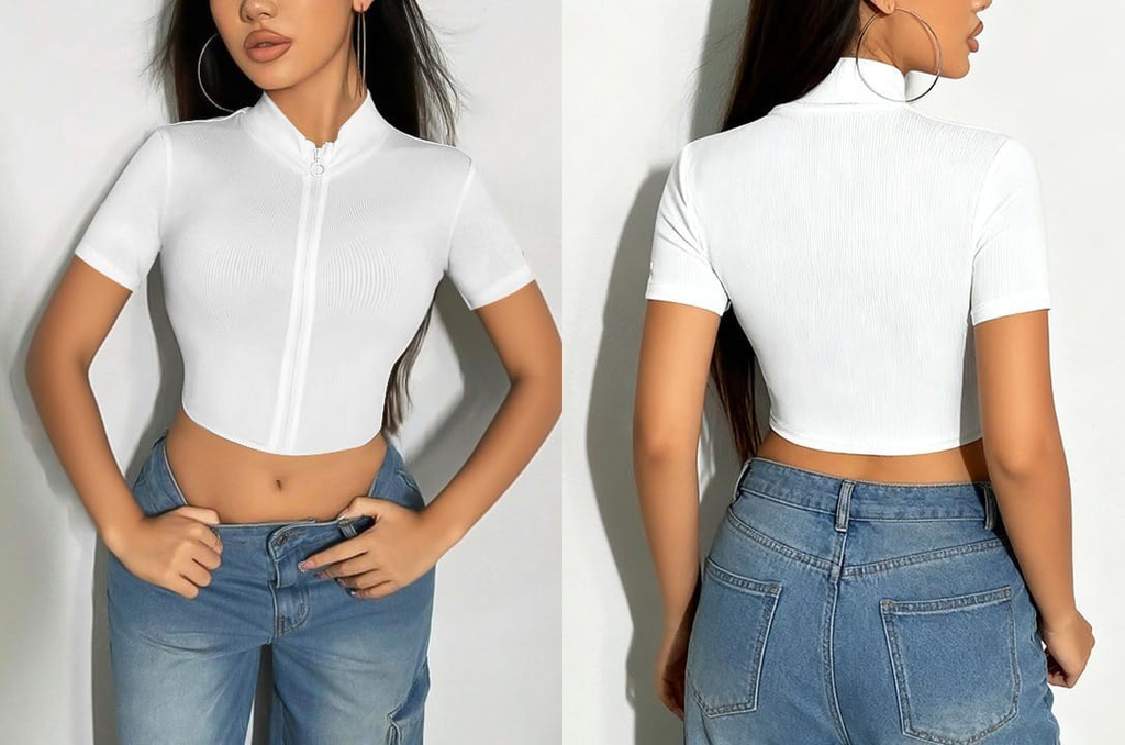 Ribbed Zip-Up Crop Top