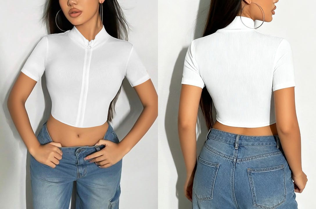 Ribbed Zip-Up Crop Top
