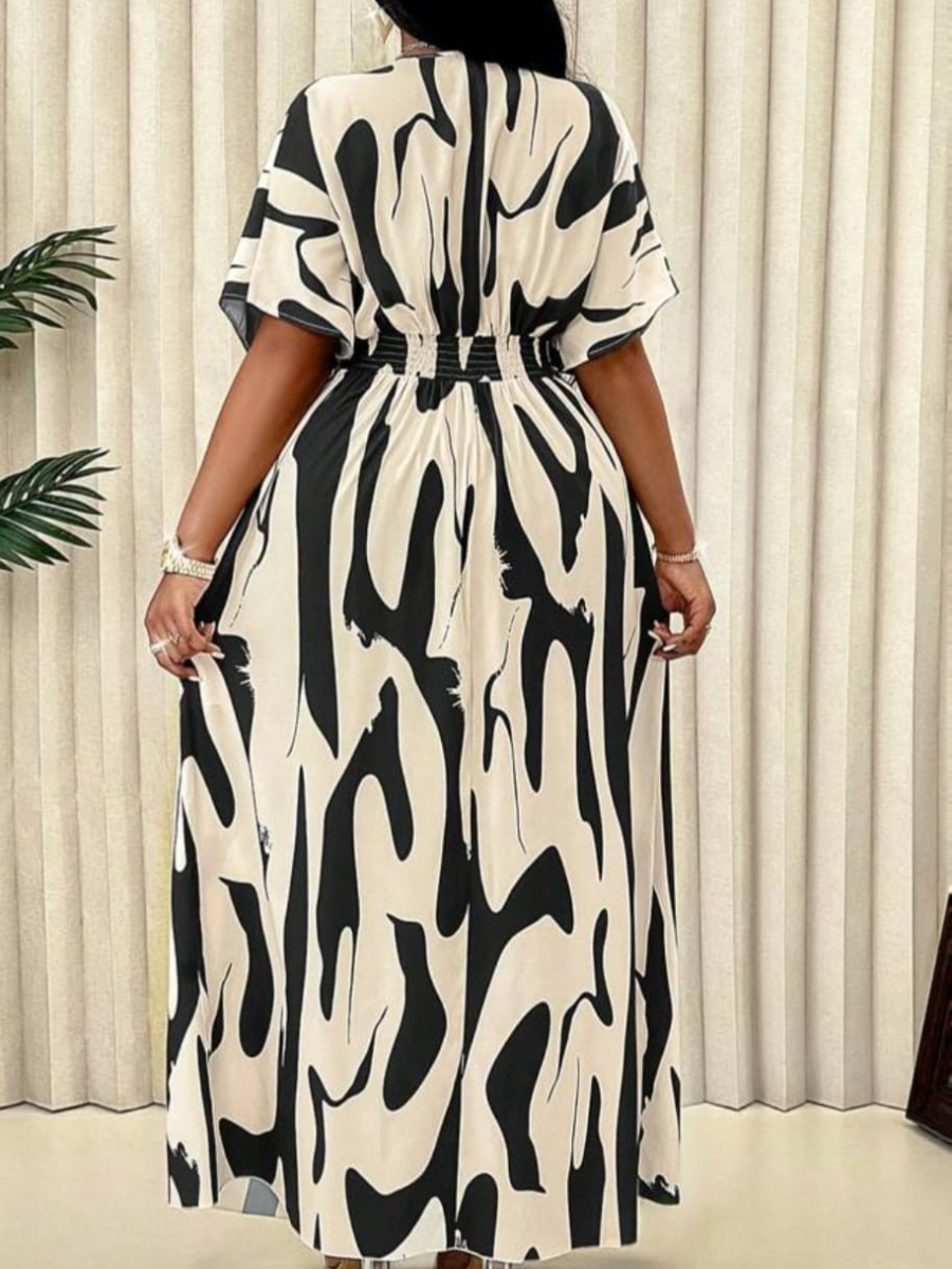 Abstract Print Wrap Maxi Dress