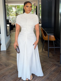 Ruched Mock Neck Maxi Dress