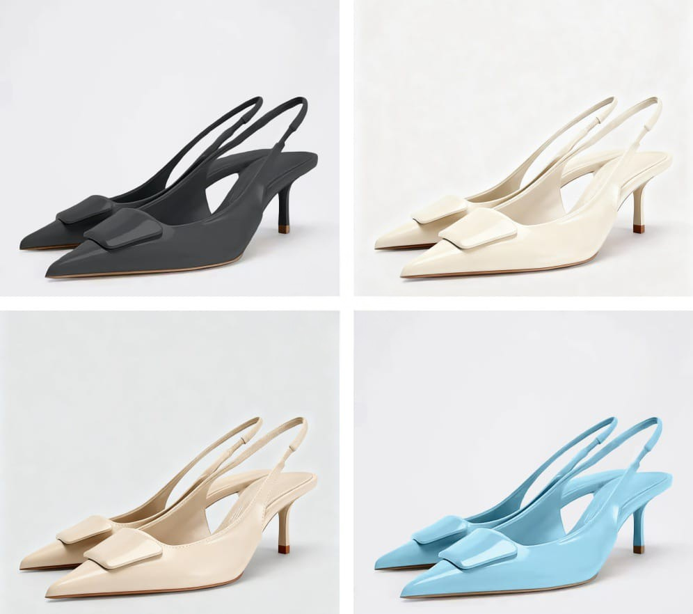 Square-Toe Buckle Slingback Kitten Heels