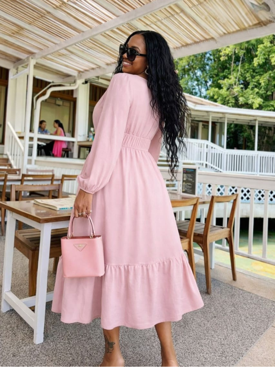 V-Neck Tiered Midi Dress
