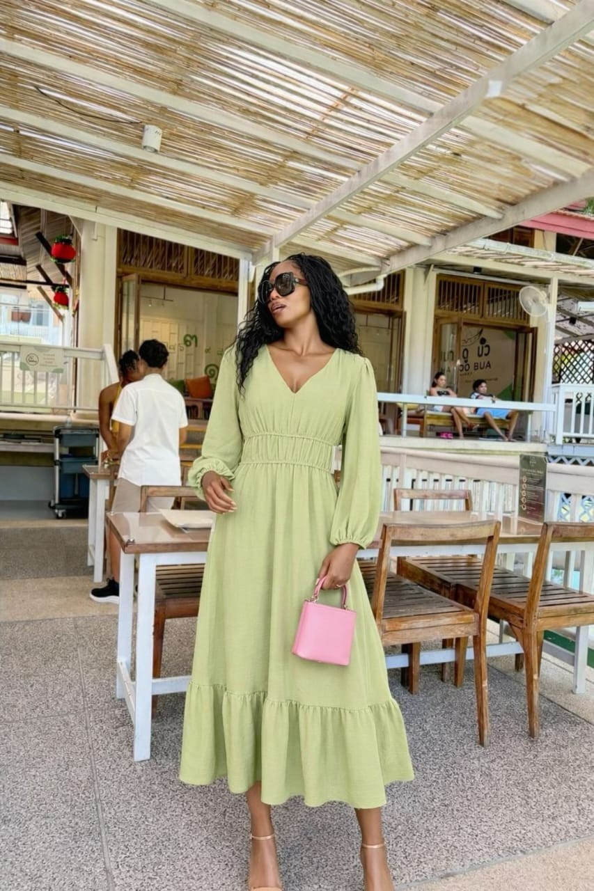 V-Neck Tiered Midi Dress
