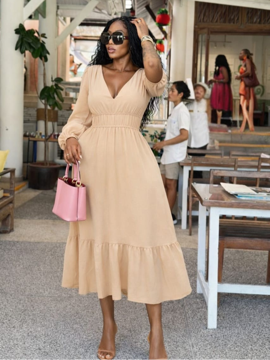 V-Neck Tiered Midi Dress