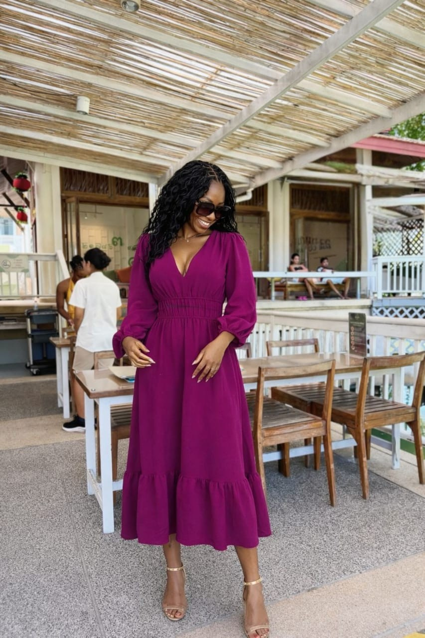 V-Neck Tiered Midi Dress