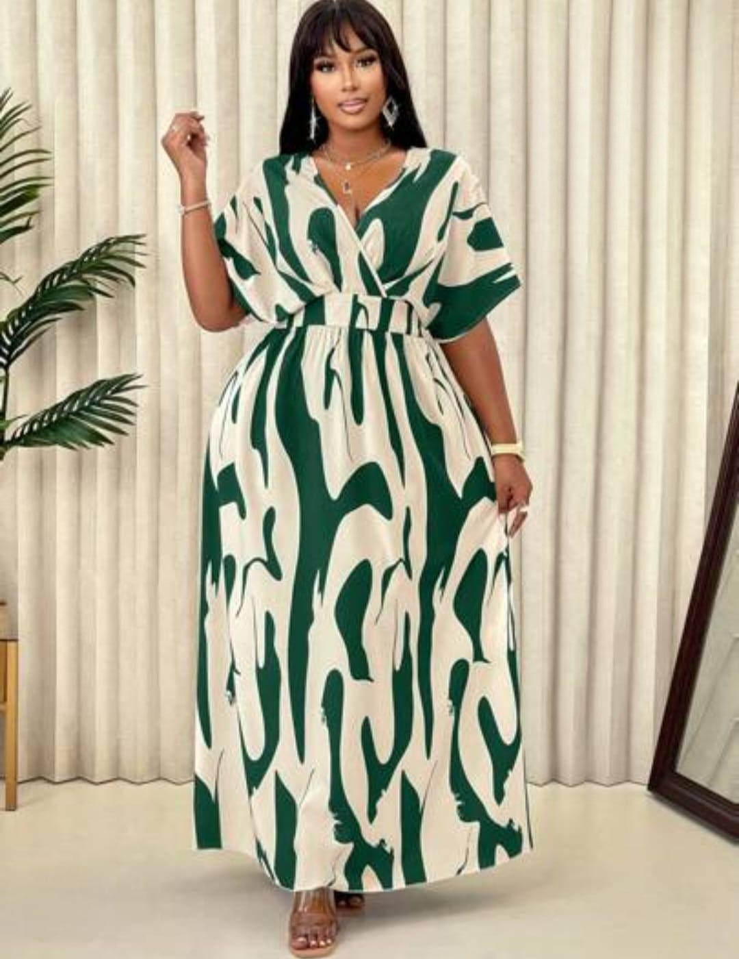Abstract Print Wrap Maxi Dress