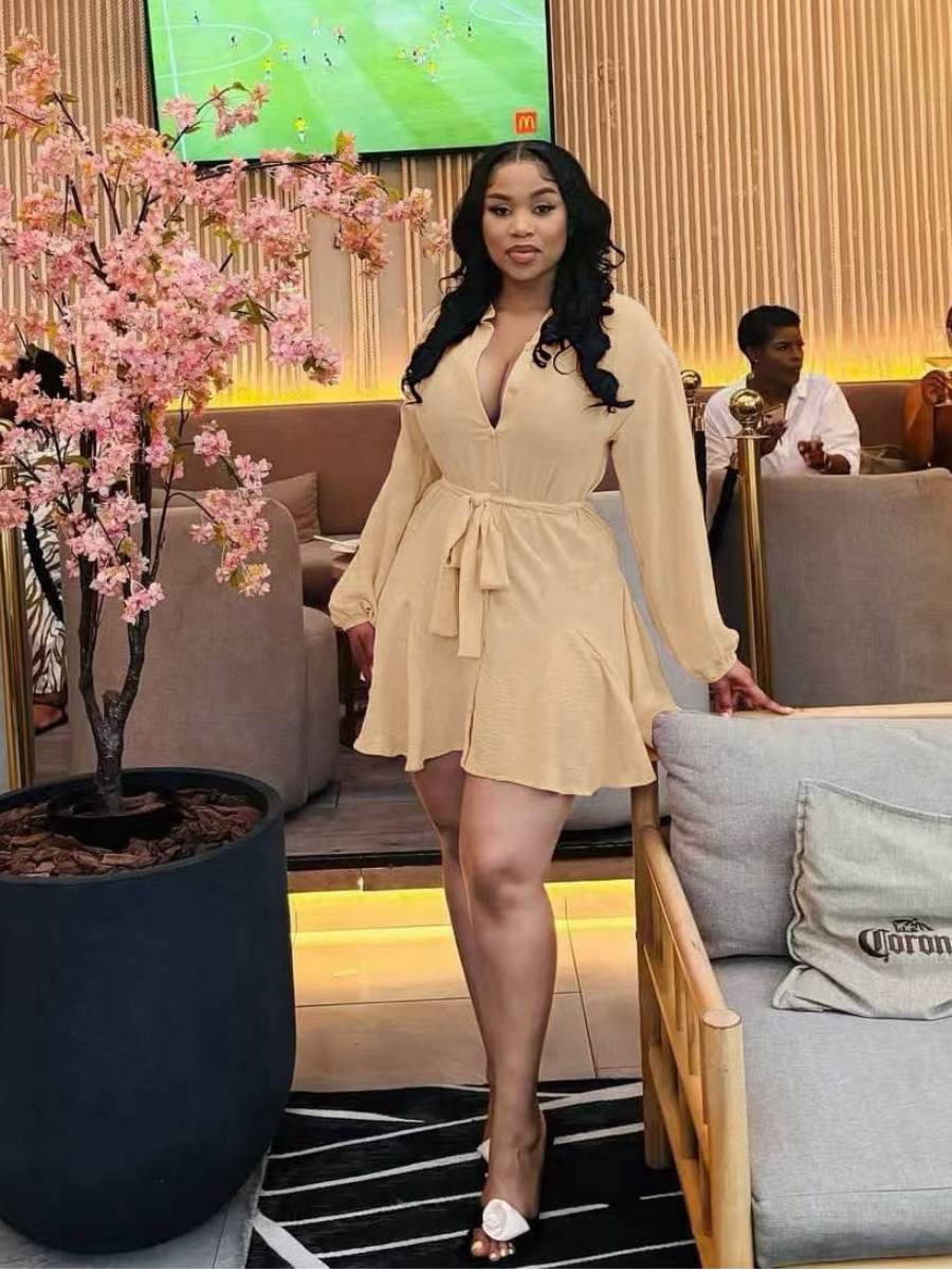 Long Sleeve Wrap Mini Dress