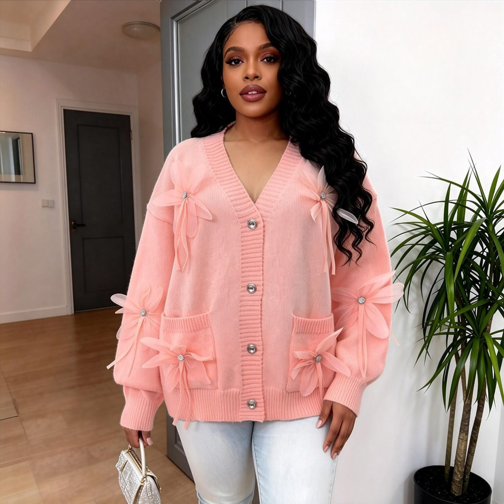 Floral Appliqué Knit Cardigan
