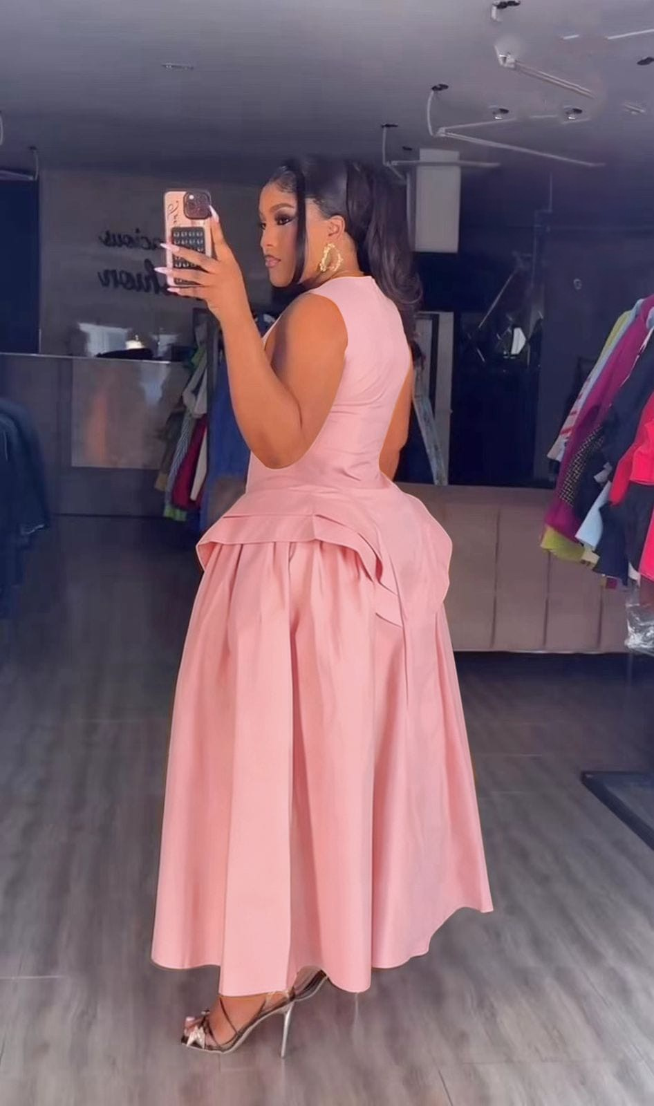 Structured Pleated Midi Dress