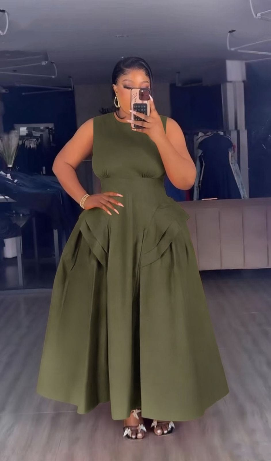 Structured Pleated Midi Dress