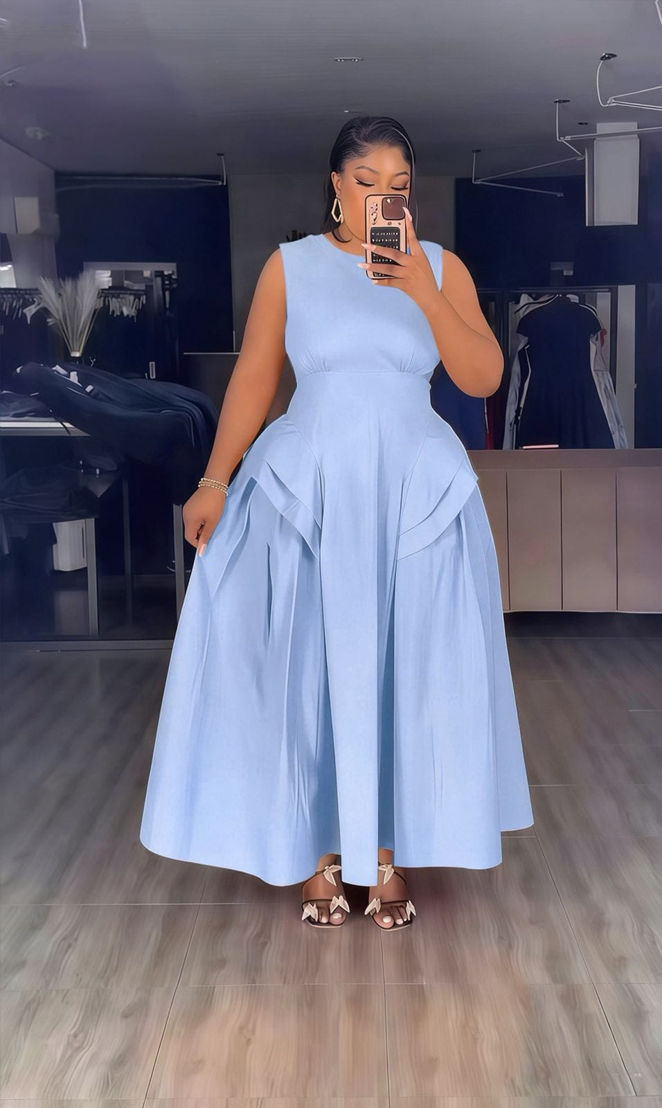 Structured Pleated Midi Dress