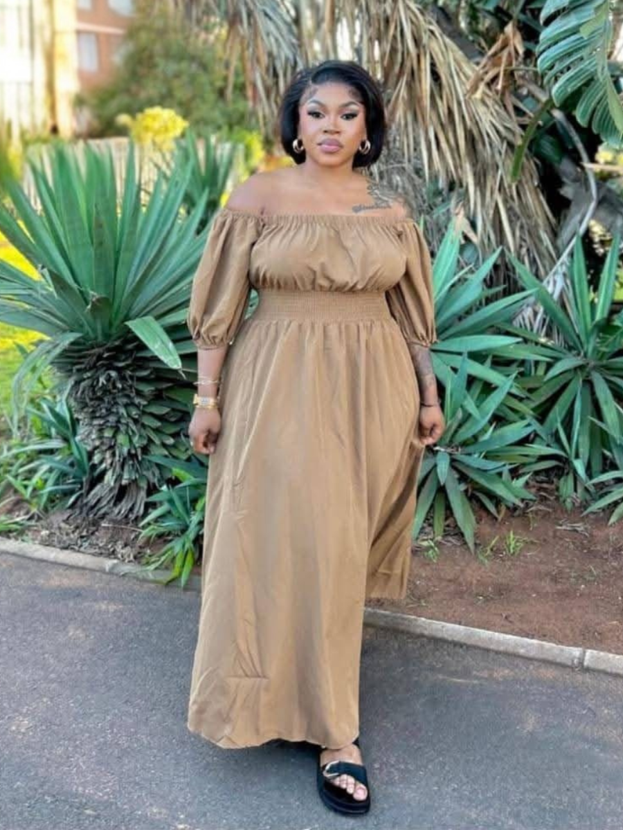 Off-Shoulder Puff Sleeve Maxi Dress