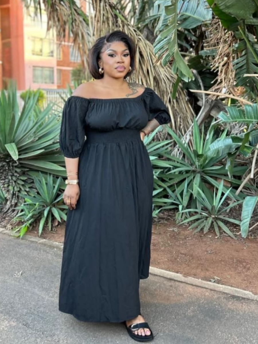 Off-Shoulder Puff Sleeve Maxi Dress