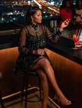 Pearl Embellished Sheer Mini Dress