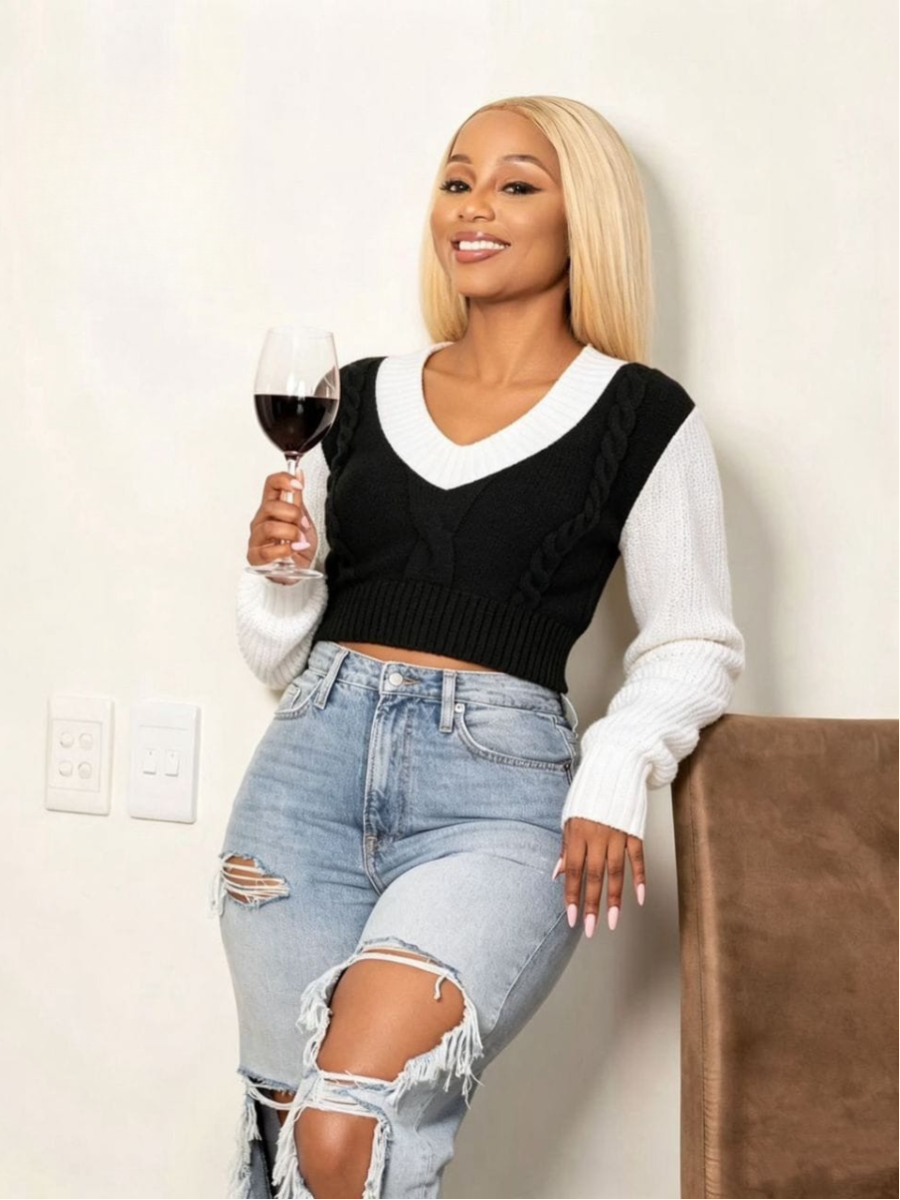 Cable Knit Two-Tone Crop Sweater