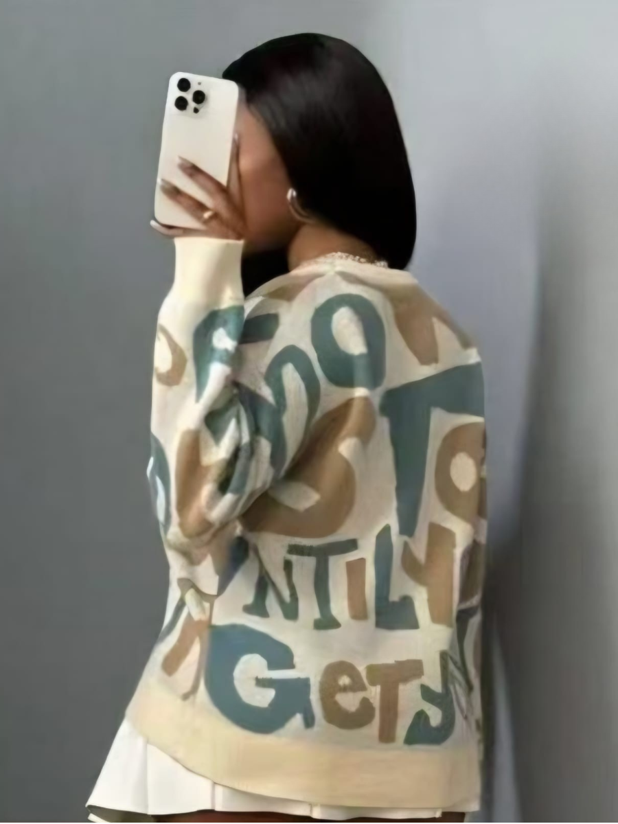 Don't Stop Until You Get Yours Graphic Knit Sweater