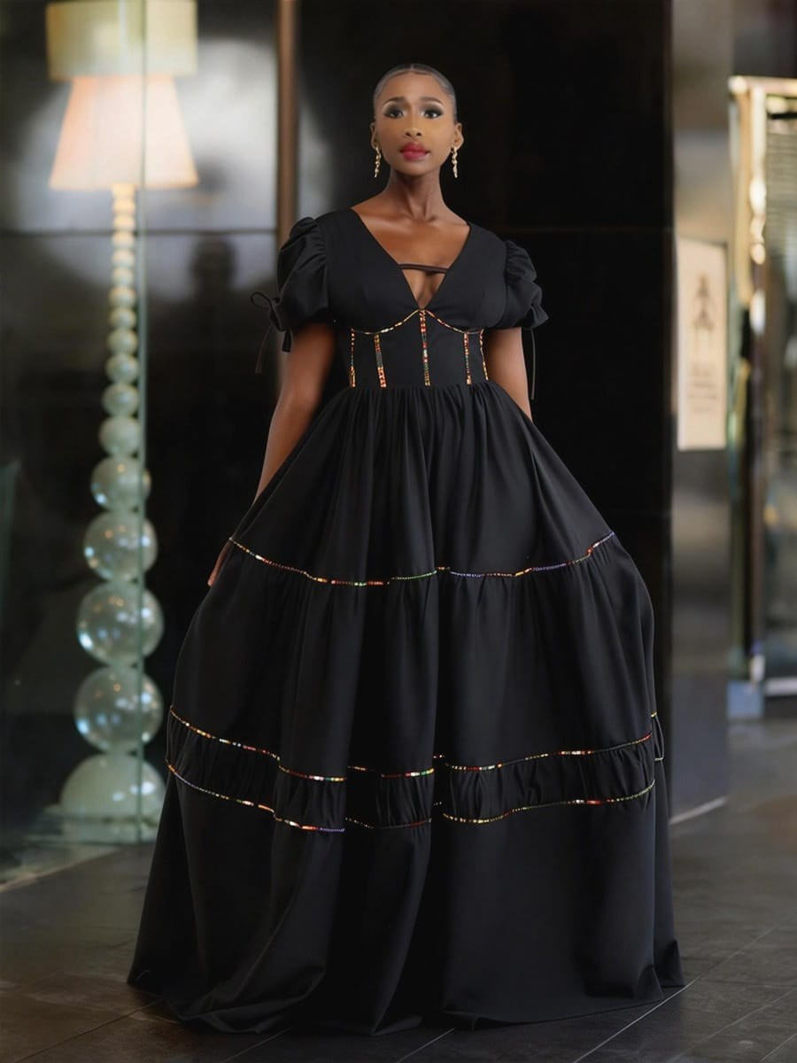 African Beaded Tiered Maxi Dress