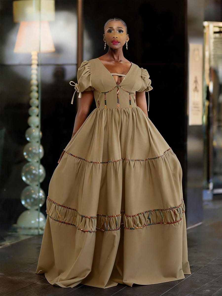African Beaded Tiered Maxi Dress