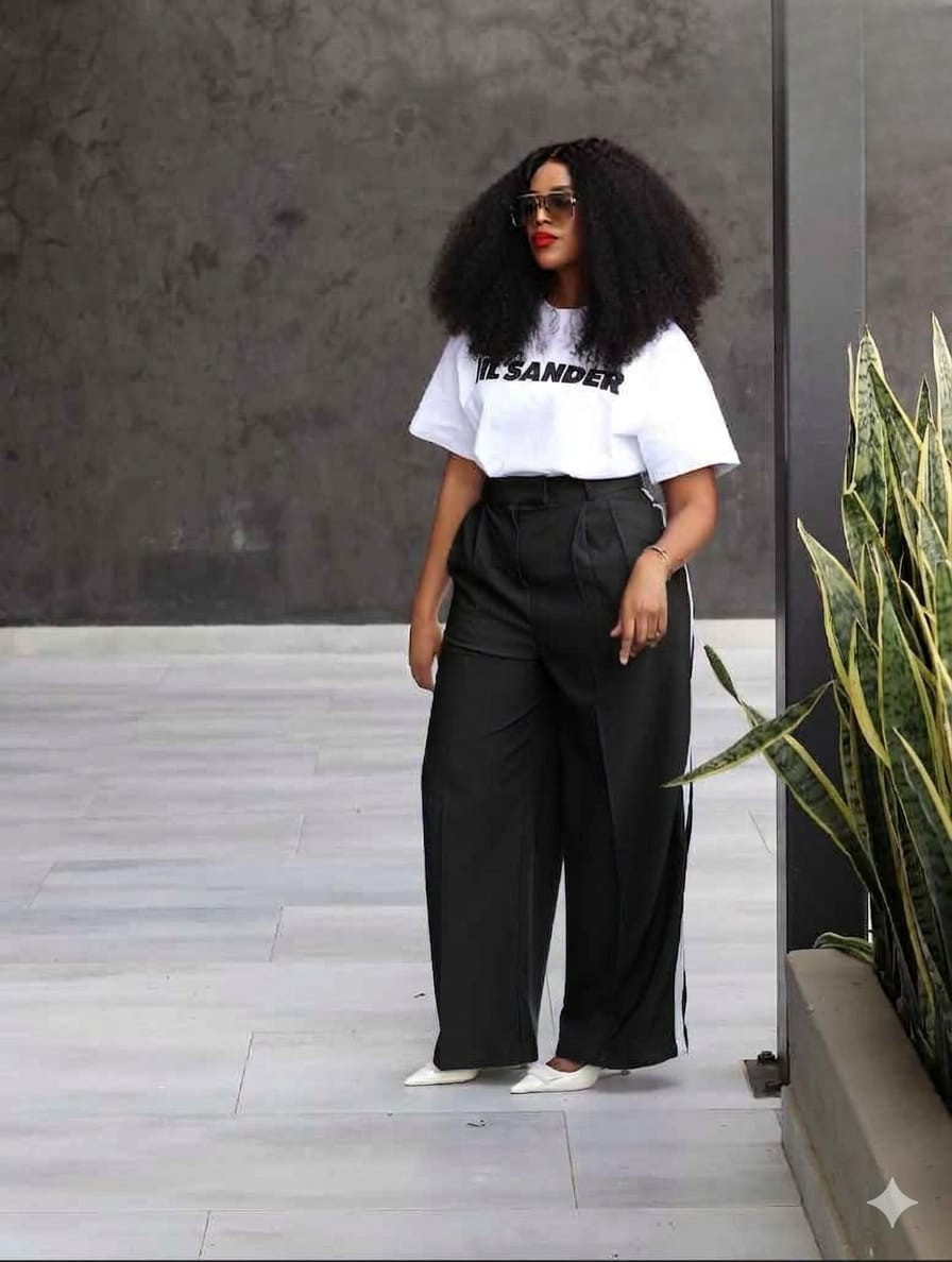 Wide-Leg Side-Stripe Trousers