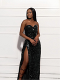 Sequin Sweetheart Gown with Thigh Slit