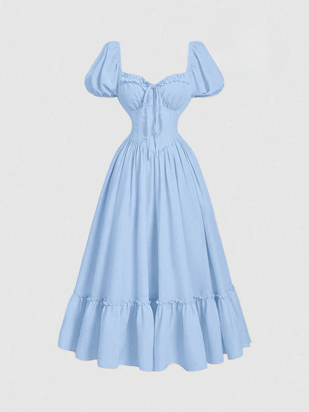 Puff Sleeve Corset Midi Dress