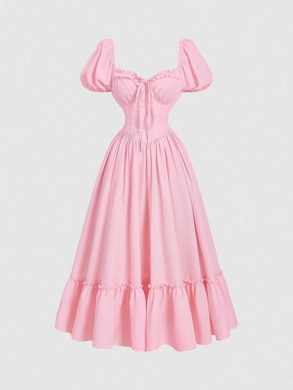 Puff Sleeve Corset Midi Dress