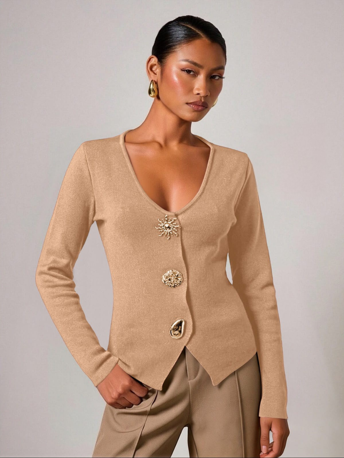 Gold Button Knit Cardigan