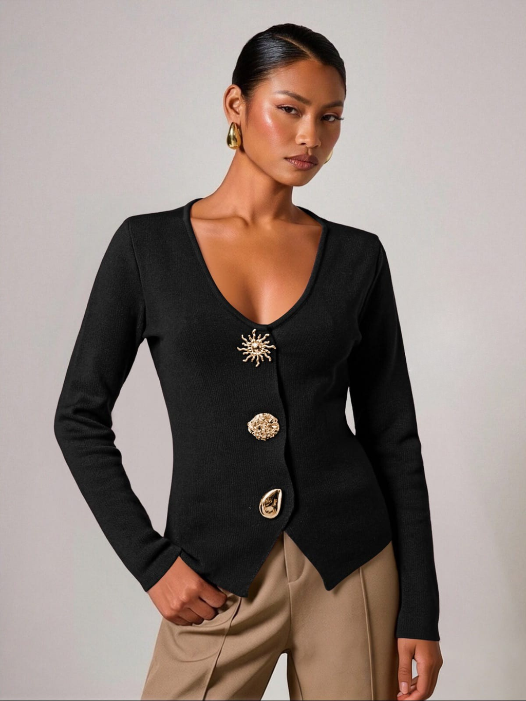 Gold Button Knit Cardigan